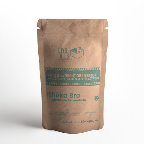 Shoka Bro con carbón activado, Probióticos, Prebióticos, Enzimas Digestivas, 1.5 billones de UFC (salud digestiva)