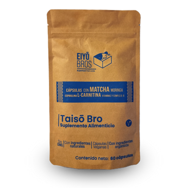 Taiso Bro Veganas con Matcha, Espirulina, Moringa, L-Carnitina, Complejo B. (Energía y reductor natural)