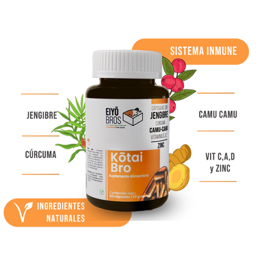 Kotai Bro Veganas con cúrcuma, jengibre, Camu-Camu y  Vitaminas (C,D,A) (sistema inmune y antioxidante)