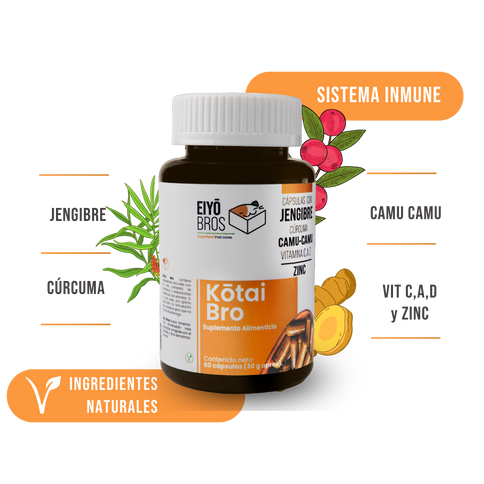 Kotai Bro Veganas con cúrcuma, jengibre, Camu-Camu y  Vitaminas (C,D,A) (sistema inmune y antioxidante)