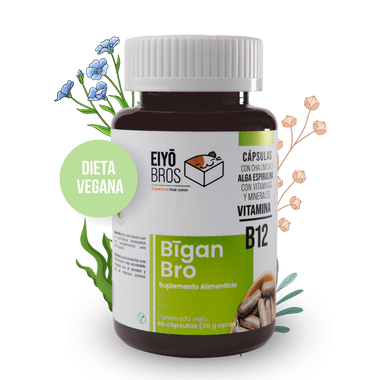 Bigan Bro veganas con chia, omega 3, alga espirulina, vitaminas, minerales y Vitamina B12