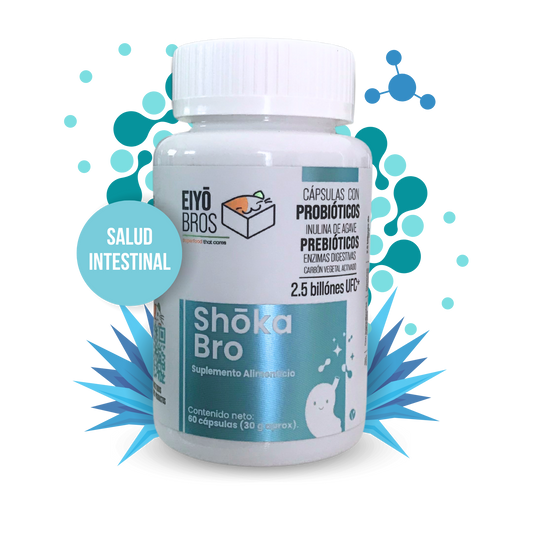 Shoka Bro con carbón activado, Probióticos, Prebióticos, Enzimas Digestivas, 1.5 billones de UFC (salud digestiva)