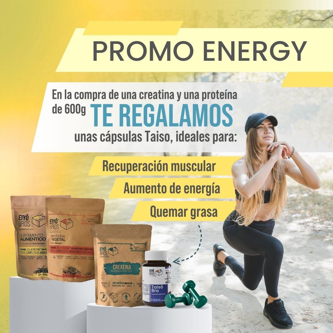 Paquete Energy (Proteina Vegana Chocolate, Cápsulas Taiso y Creatina Monohidratada)