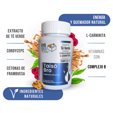 Taiso NUEVA FORMULA: Extracto de Té Verde, Cordyceps, Centonas de Franmbuesa, L-Carnitina Vitaminas y Complejo B